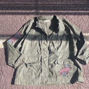 Ruff Hewn Olive Camo Utility Jacket with Floral Embroidery